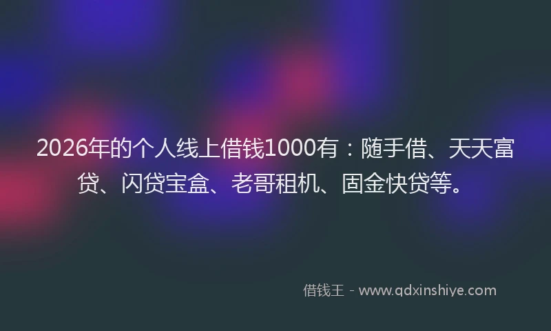 2026年的个人线上借钱1000有:随手借、天天富贷、闪贷宝盒、老哥租机、固金快贷等。