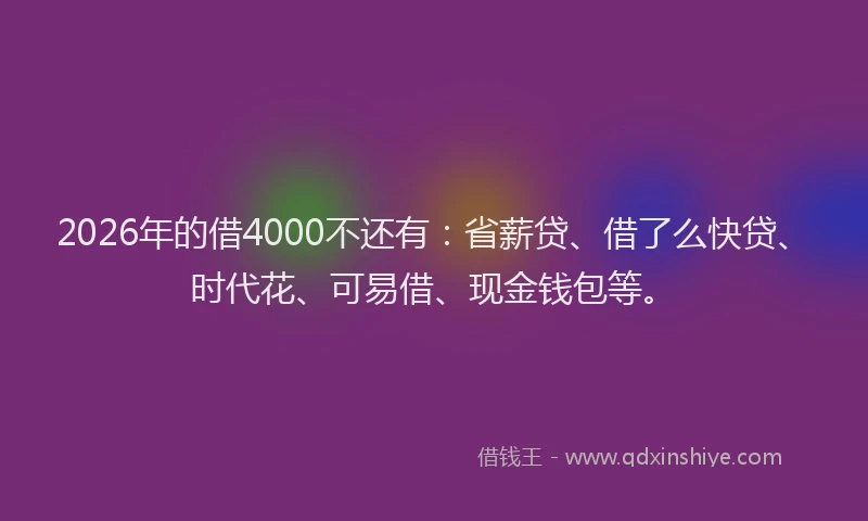 2026年的借4000不还有：省薪贷、借了么快贷、时代花、可易借、现金钱包等。