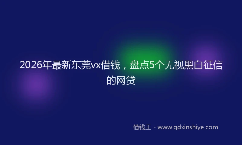2026年最新东莞vx借钱，盘点5个无视黑白征信的网贷