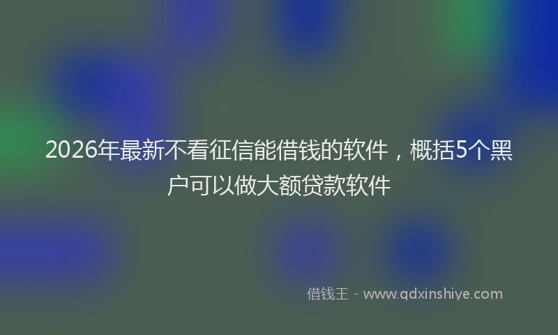 2026年最新不看征信能借钱的软件，概括5个黑户可以做大额贷款软件