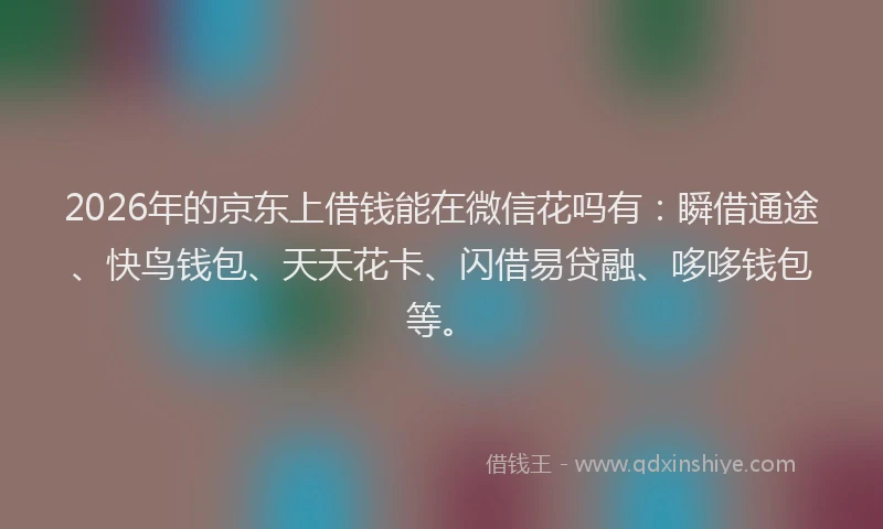 2026年的京东上借钱能在微信花吗有:瞬借通途、快鸟钱包、天天花卡、闪借易贷融、哆哆钱包等。