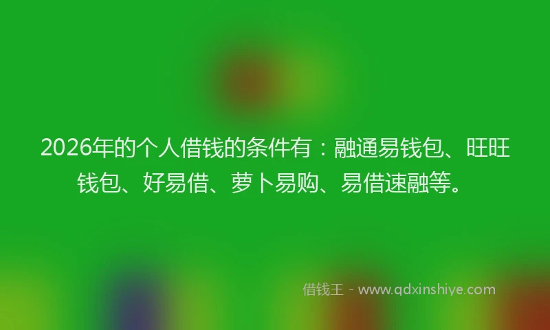 2026年的个人借钱的条件有：融通易钱包、旺旺钱包、好易借、萝卜易购、易借速融等。