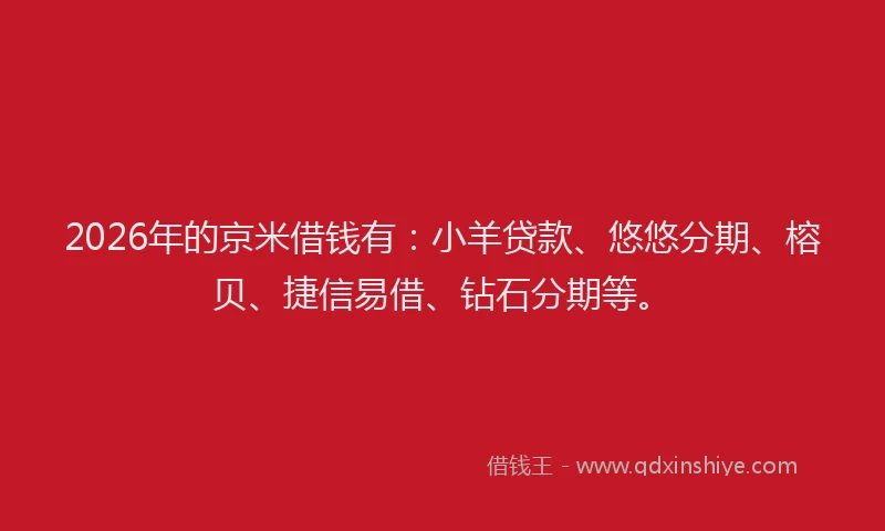 2026年的京米借钱有：小羊贷款、悠悠分期、榕贝、捷信易借、钻石分期等。