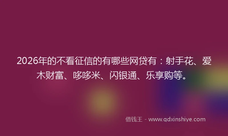 2026年的不看征信的有哪些网贷有：射手花、爱木财富、哆哆米、闪银通、乐享购等。