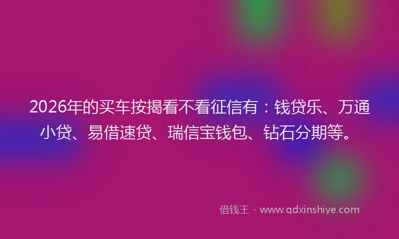 2026年的买车按揭看不看征信有:钱贷乐、万通小贷、易借速贷、瑞信宝钱包、钻石分期等。