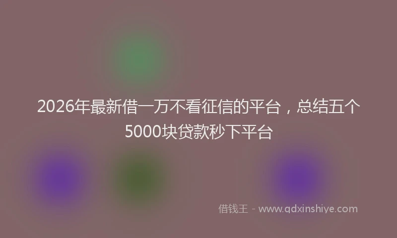 2026年最新借一万不看征信的平台，总结五个5000块贷款秒下平台