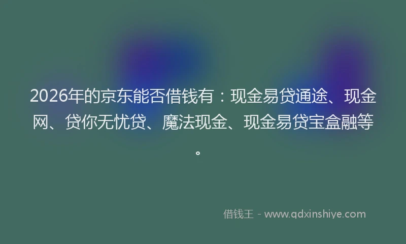 2026年的京东能否借钱有：现金易贷通途、现金网、贷你无忧贷、魔法现金、现金易贷宝盒融等。