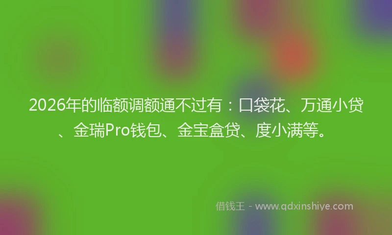 2026年的临额调额通不过有：口袋花、万通小贷、金瑞Pro钱包、金宝盒贷、度小满等。