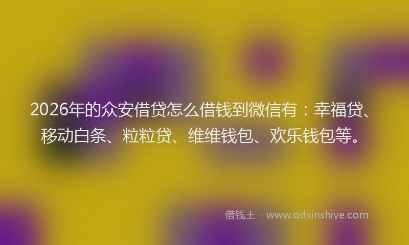 2026年的众安借贷怎么借钱到微信有:幸福贷、移动白条、粒粒贷、维维钱包、欢乐钱包等。