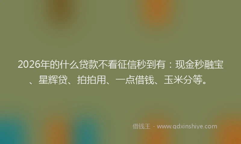 2026年的什么贷款不看征信秒到有:现金秒融宝、星辉贷、拍拍用、一点借钱、玉米分等。