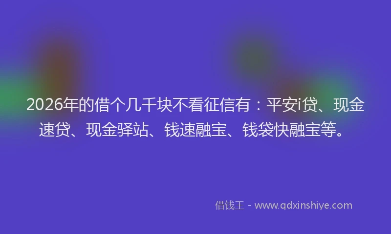 2026年的借个几千块不看征信有：平安i贷、现金速贷、现金驿站、钱速融宝、钱袋快融宝等。