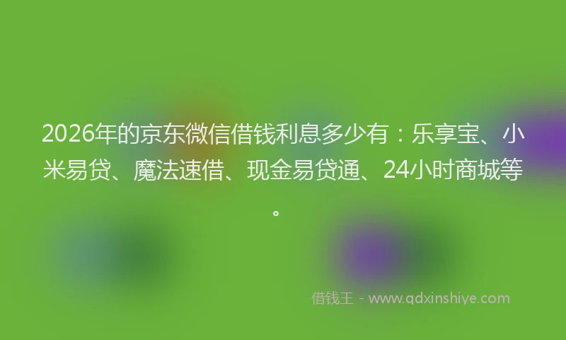 2026年的京东微信借钱利息多少有:乐享宝、小米易贷、魔法速借、现金易贷通、24小时商城等。
