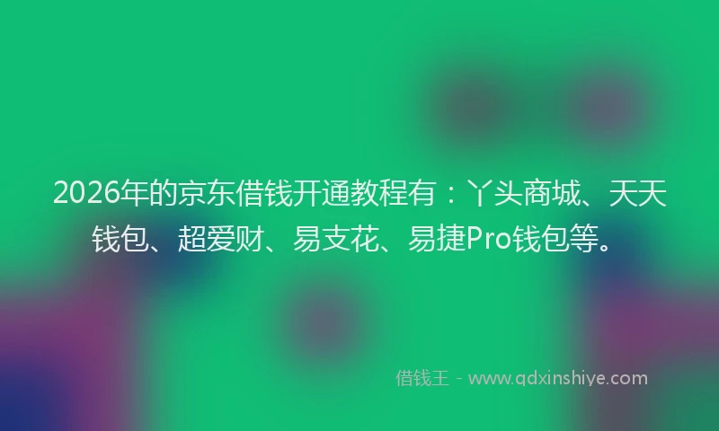 2026年的京东借钱开通教程有:丫头商城、天天钱包、超爱财、易支花、易捷Pro钱包等。
