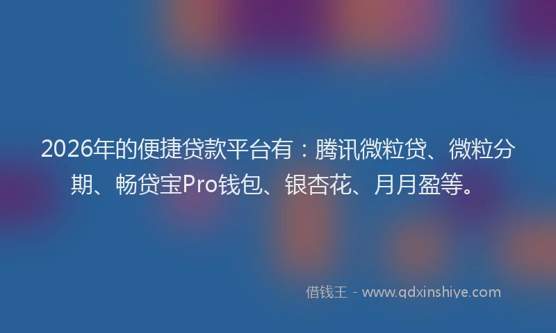 2026年的便捷贷款平台有:腾讯微粒贷、微粒分期、畅贷宝Pro钱包、银杏花、月月盈等。