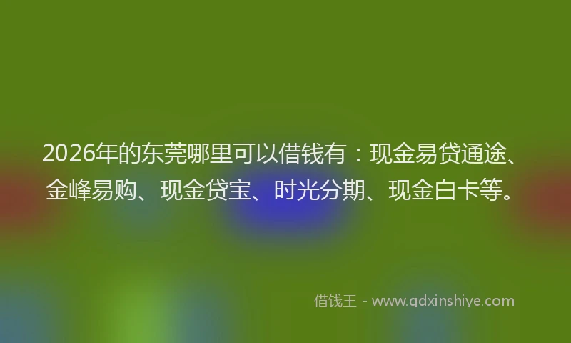 2026年的东莞哪里可以借钱有：现金易贷通途、金峰易购、现金贷宝、时光分期、现金白卡等。