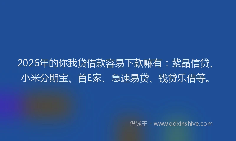 2026年的你我贷借款容易下款嘛有:紫晶信贷、小米分期宝、首E家、急速易贷、钱贷乐借等。
