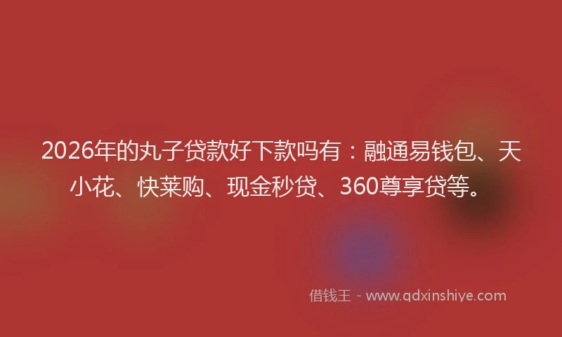 2026年的丸子贷款好下款吗有：融通易钱包、天小花、快莱购、现金秒贷、360尊享贷等。