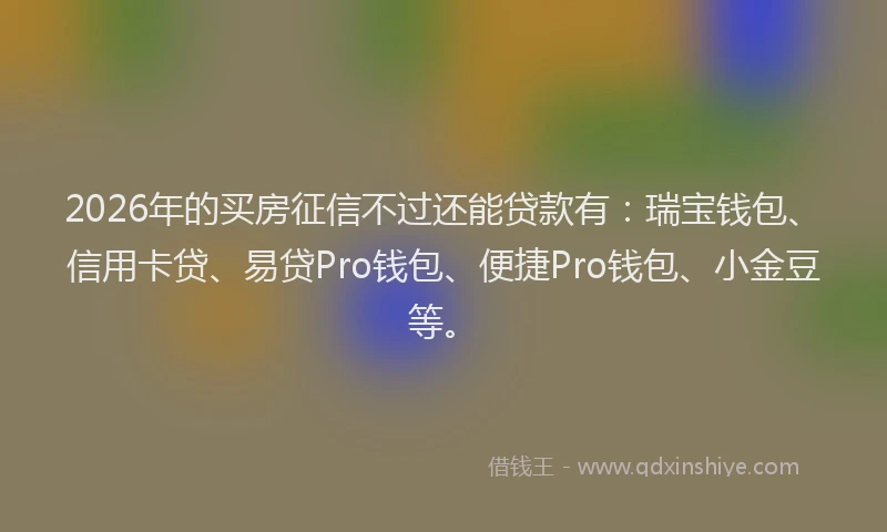 2026年的买房征信不过还能贷款有：瑞宝钱包、信用卡贷、易贷Pro钱包、便捷Pro钱包、小金豆等。