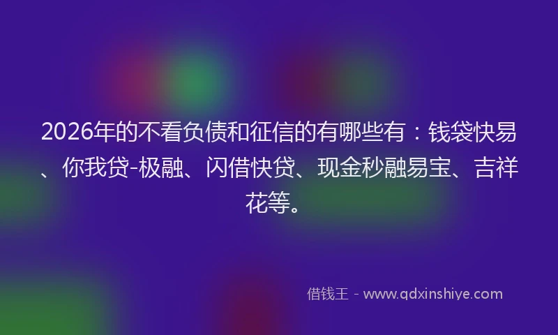 2026年的不看负债和征信的有哪些有：钱袋快易、你我贷-极融、闪借快贷、现金秒融易宝、吉祥花等。