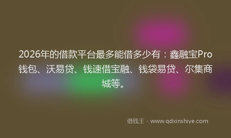 2026年的借款平台最多能借多少有：鑫融宝Pro钱包、沃易贷、钱速借宝融、钱袋易贷、尔集商城等。