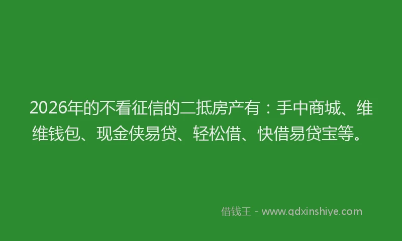 2026年的不看征信的二抵房产有：手中商城、维维钱包、现金侠易贷、轻松借、快借易贷宝等。