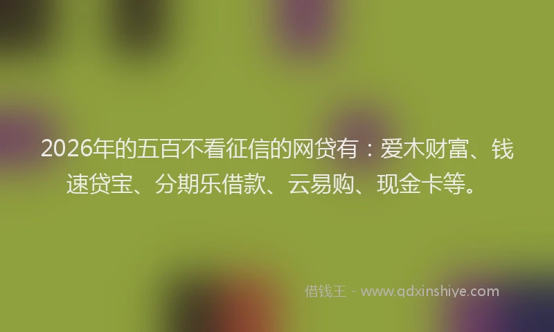 2026年的五百不看征信的网贷有：爱木财富、钱速贷宝、分期乐借款、云易购、现金卡等。