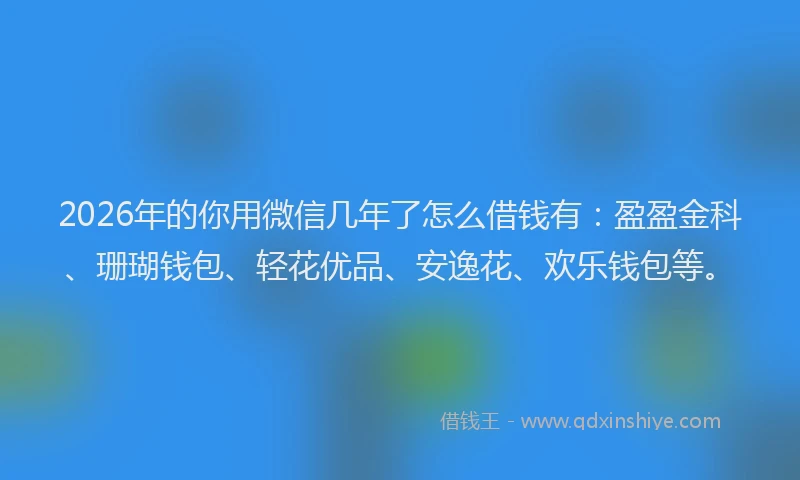 2026年的你用微信几年了怎么借钱有:盈盈金科、珊瑚钱包、轻花优品、安逸花、欢乐钱包等。