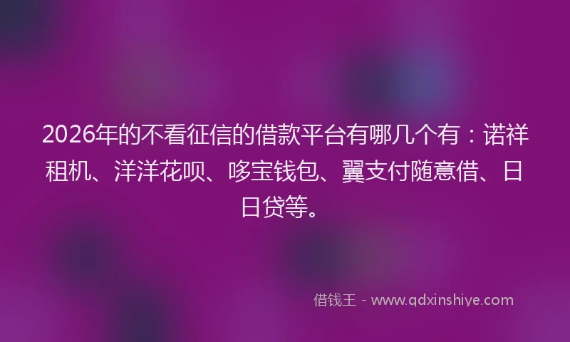2026年的不看征信的借款平台有哪几个有：诺祥租机、洋洋花呗、哆宝钱包、翼支付随意借、日日贷等。