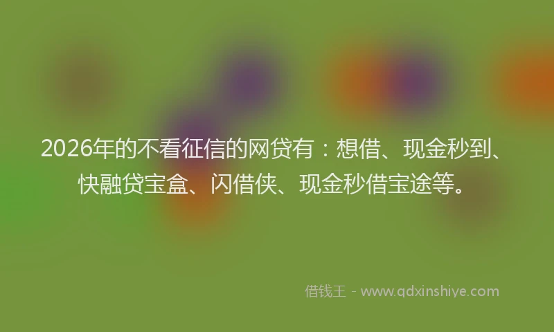 2026年的不看征信的网贷有:想借、现金秒到、快融贷宝盒、闪借侠、现金秒借宝途等。