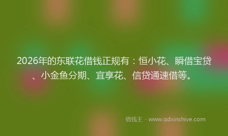 2026年的东联花借钱正规有：恒小花、瞬借宝贷、小金鱼分期、宜享花、信贷通速借等。