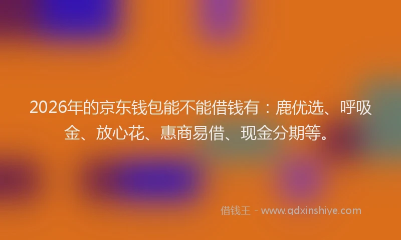 2026年的京东钱包能不能借钱有：鹿优选、呼吸金、放心花、惠商易借、现金分期等。