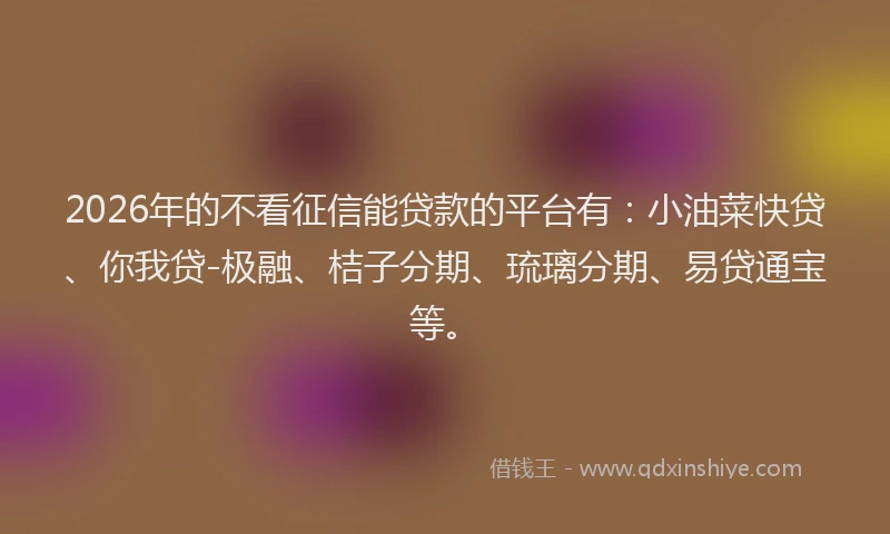 2026年的不看征信能贷款的平台有：小油菜快贷、你我贷-极融、桔子分期、琉璃分期、易贷通宝等。