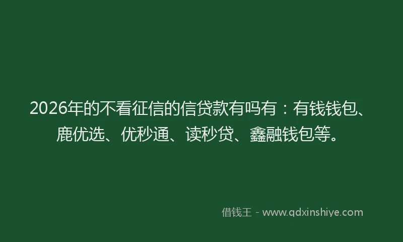 2026年的不看征信的信贷款有吗有：有钱钱包、鹿优选、优秒通、读秒贷、鑫融钱包等。