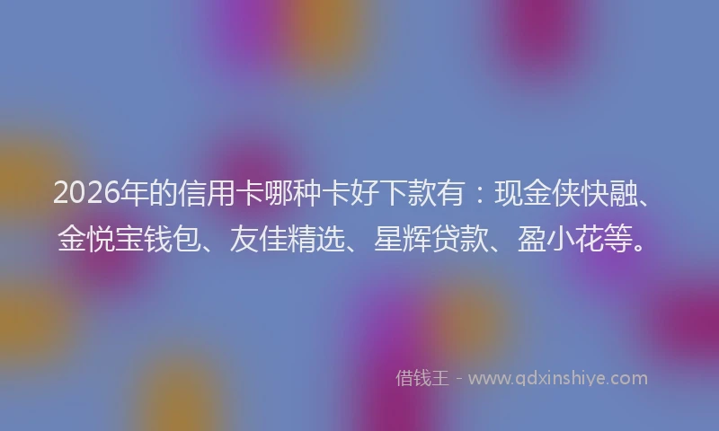 2026年的信用卡哪种卡好下款有：现金侠快融、金悦宝钱包、友佳精选、星辉贷款、盈小花等。