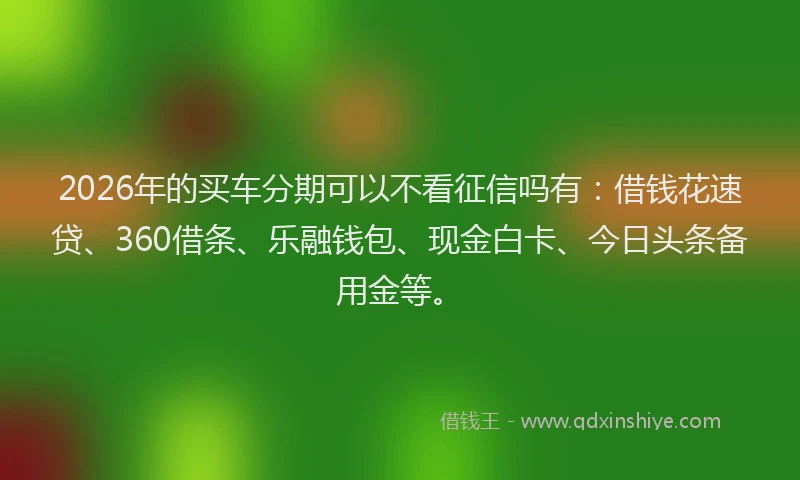 2026年的买车分期可以不看征信吗有:借钱花速贷、360借条、乐融钱包、现金白卡、今日头条备用金等。