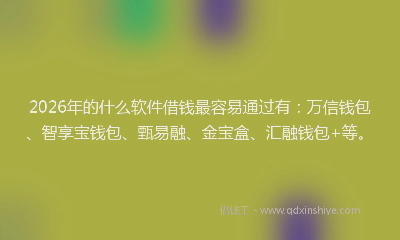 2026年的什么软件借钱最容易通过有:万信钱包、智享宝钱包、甄易融、金宝盒、汇融钱包+等。