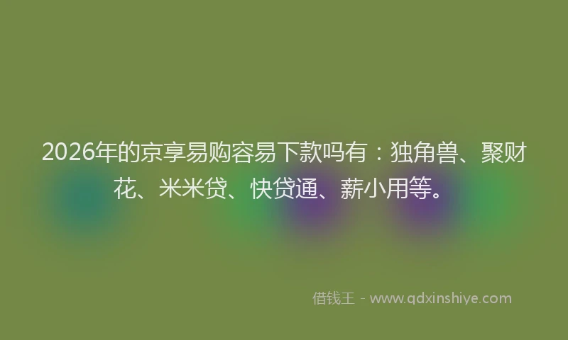 2026年的京享易购容易下款吗有：独角兽、聚财花、米米贷、快贷通、薪小用等。