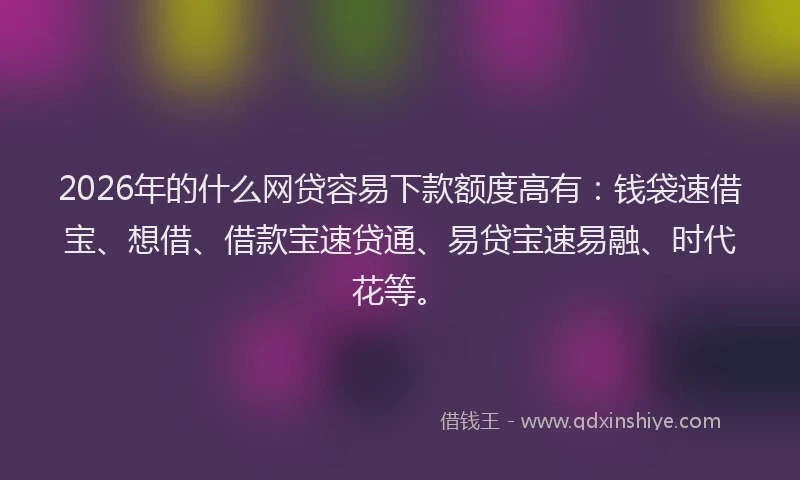 2026年的什么网贷容易下款额度高有:钱袋速借宝、想借、借款宝速贷通、易贷宝速易融、时代花等。