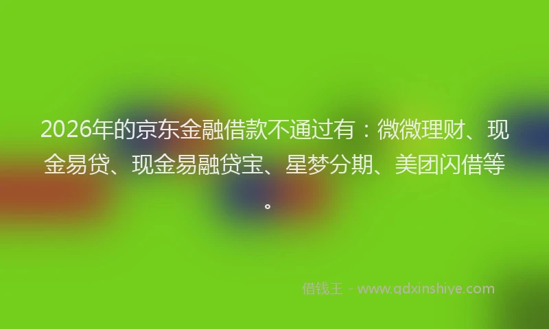 2026年的京东金融借款不通过有：微微理财、现金易贷、现金易融贷宝、星梦分期、美团闪借等。