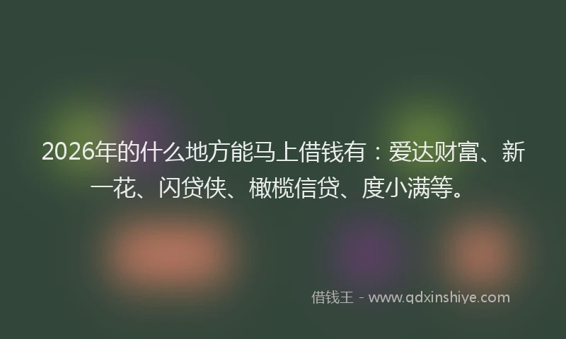 2026年的什么地方能马上借钱有：爱达财富、新一花、闪贷侠、橄榄信贷、度小满等。