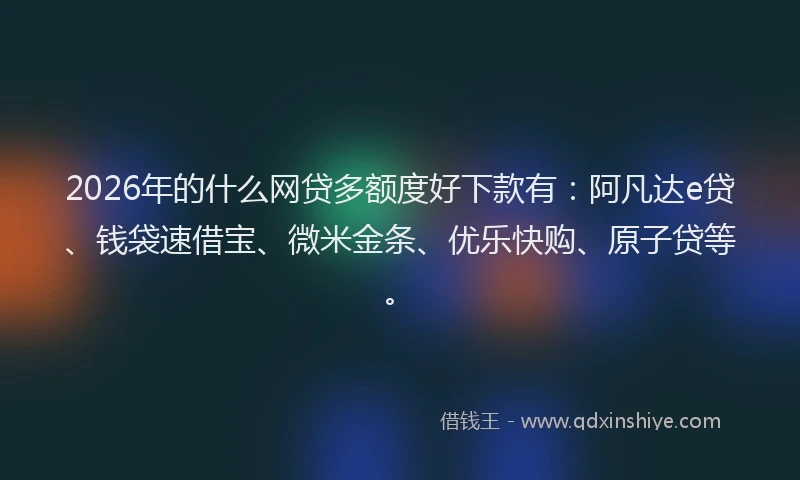 2026年的什么网贷多额度好下款有:阿凡达e贷、钱袋速借宝、微米金条、优乐快购、原子贷等。