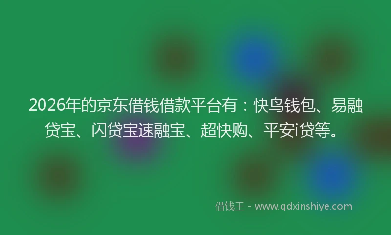 2026年的京东借钱借款平台有:快鸟钱包、易融贷宝、闪贷宝速融宝、超快购、平安i贷等。