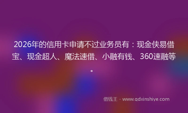 2026年的信用卡申请不过业务员有：现金侠易借宝、现金超人、魔法速借、小融有钱、360速融等。