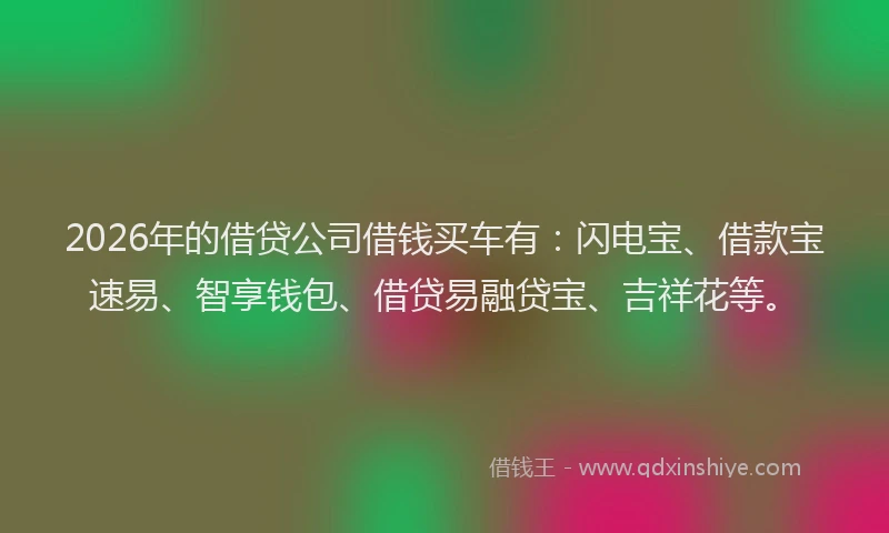 2026年的借贷公司借钱买车有：闪电宝、借款宝速易、智享钱包、借贷易融贷宝、吉祥花等。
