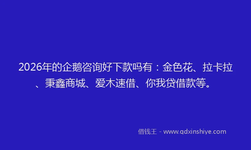 2026年的企鹅咨询好下款吗有:金色花、拉卡拉、秉鑫商城、爱木速借、你我贷借款等。