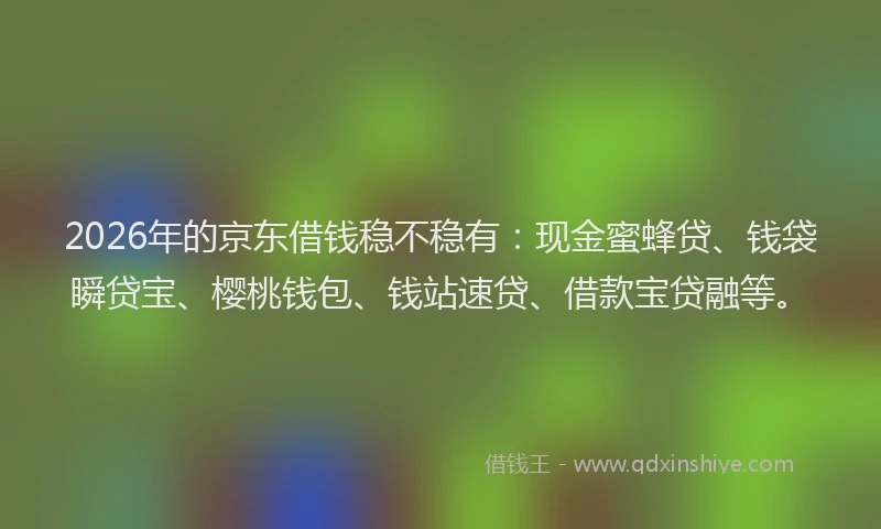 2026年的京东借钱稳不稳有:现金蜜蜂贷、钱袋瞬贷宝、樱桃钱包、钱站速贷、借款宝贷融等。
