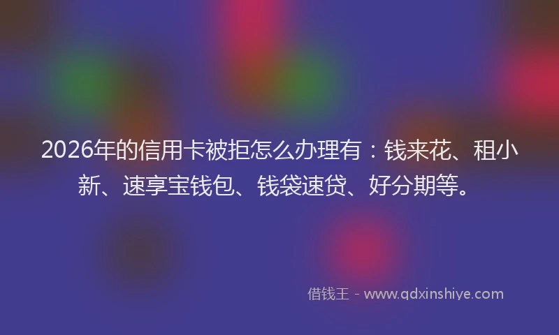 2026年的信用卡被拒怎么办理有：钱来花、租小新、速享宝钱包、钱袋速贷、好分期等。