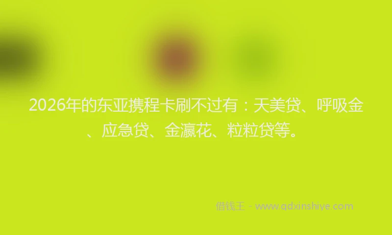 2026年的东亚携程卡刷不过有：天美贷、呼吸金、应急贷、金瀛花、粒粒贷等。