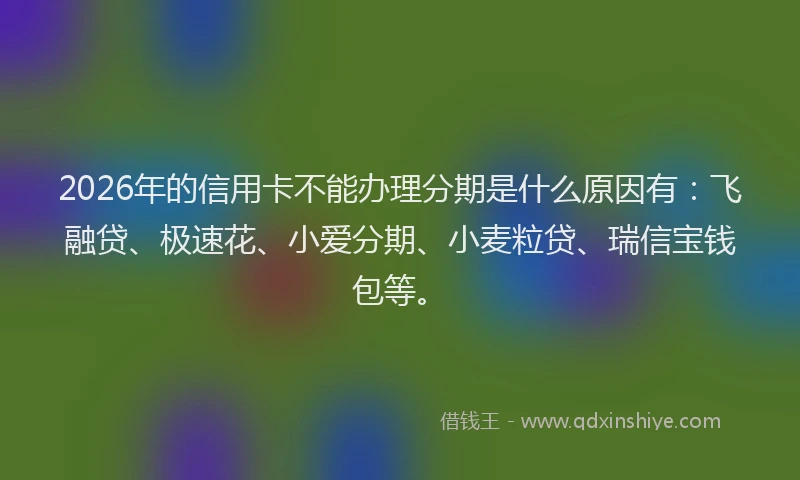 2026年的信用卡不能办理分期是什么原因有：飞融贷、极速花、小爱分期、小麦粒贷、瑞信宝钱包等。