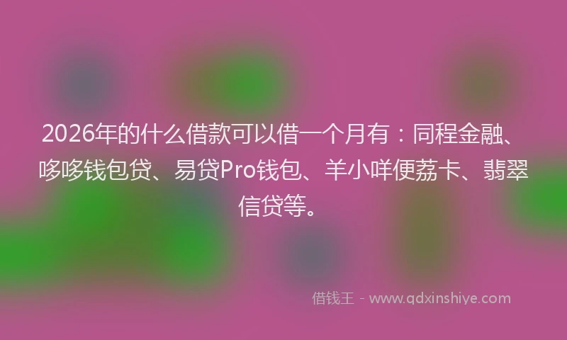 2026年的什么借款可以借一个月有:同程金融、哆哆钱包贷、易贷Pro钱包、羊小咩便荔卡、翡翠信贷等。